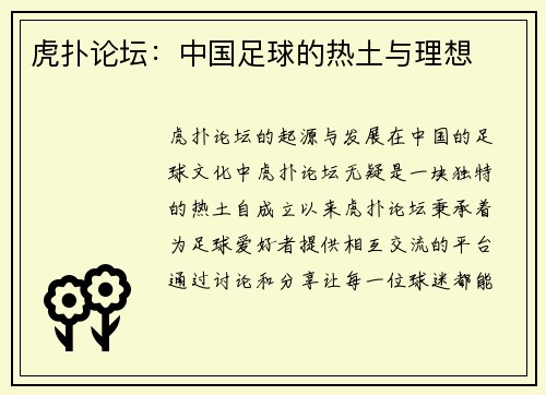 虎扑论坛：中国足球的热土与理想