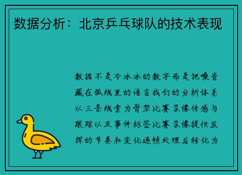 数据分析：北京乒乓球队的技术表现